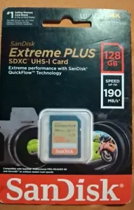 SanDisk Extreme Plus SDXC UHS-I Card 128GB/190MB/s New Sealed - Picture 1 of 2