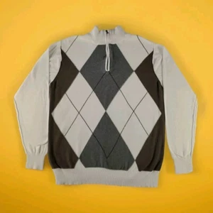 BKE Herren 1/4 Zip braun grau weiß Argyle Langarm Pullover (XL) *Mängel* - Bild 1 von 10