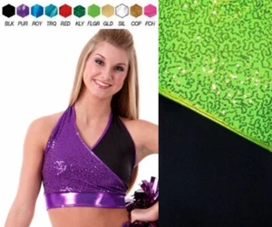Varsity CROP TOP ONLY Dance Costume FLO GREEN SEQUIN Team Spirit CXL &AL - Picture 1 of 9