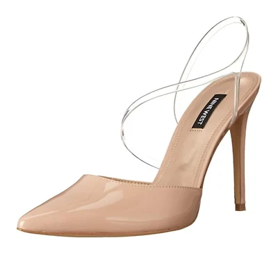Zapatos de tacón de aguja Nine West Foe ligeros naturales transparentes con correa para el tobillo punta puntiaguda talla 11M Foto 1 de 4