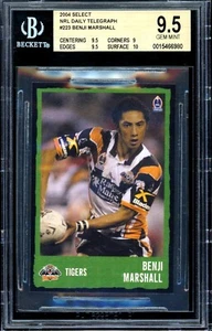 Tarjeta calificada de novato BGS 9,5 - 2004 West Tigers NRL Telegraph - Benji Marshall - Imagen 1 de 3