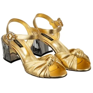 Dolce & Gabbana Crystal Buckle Disco Ball Heel Leather Pumps Sandals 13034 - Picture 1 of 6