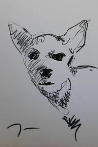 JOSE TRUJILLO OIL PASTELS Painting ABSTRACT Minimalism 13X19 Chihuahua Dog Puppy - Picture 1 of 7