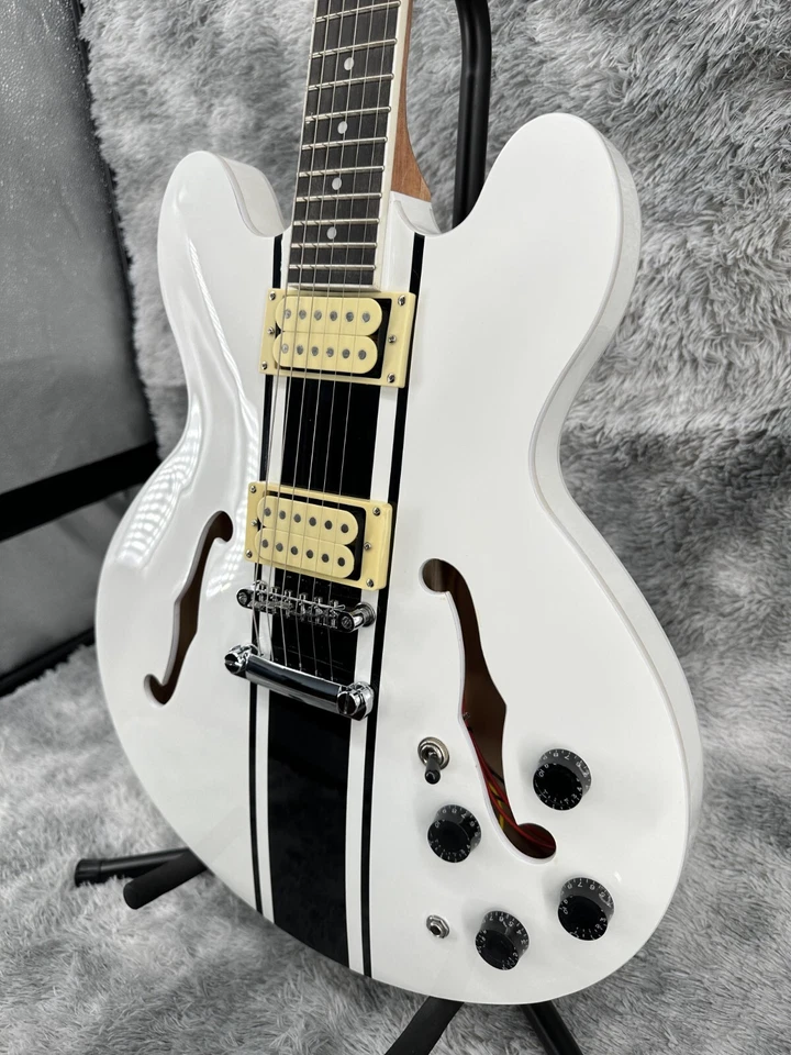 Guitarra Us Warehouse Doble Agujeros Semi-Hueco ES 333 Línea Blanca Gurtar Eléctrico Foto 1 de 4