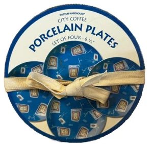Platos de porcelana de café vintage Boston Warehouse Trading Corp City 4 - Imagen 1 de 6