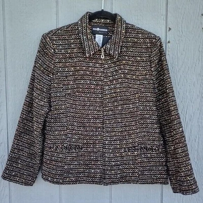 Blazer Sag Harbor Tweed Cremallera Frontal 10P Bolsillos Cintura Negocios Carrera Foto 1 de 4