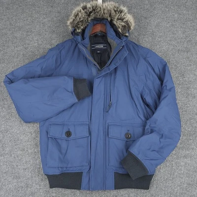 Lands End Squall Jacket Down Men's M Tall Blue Removable Parka Hood 500727 - Image 1 of 4