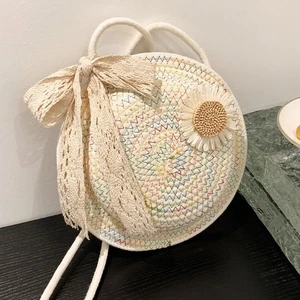 Woven Straw Bag Cotton Rope Beach Bag Fashion Crossbody Bag - Picture 1 of 11