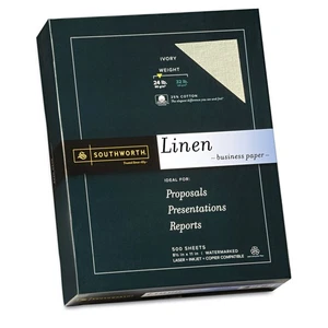 Southworth 25 % Baumwolle Leinen Geschäftspapier Elfenbein 24 Pfund 8-1/2 x 11 500 / Box FSC - Bild 1 von 5