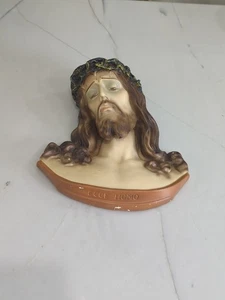 Escultura de pared de yeso grande vintage pintada a mano de Jesús tridimensional - Imagen 1 de 13