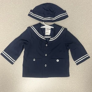 Cappello camicia vintage Good Lad marinaio nautico bambino taglia 12M blu bianco navy set 2 pezzi - Foto 1 di 6
