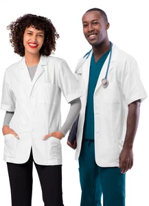 Adar Men Doctor Nurse Uniform Lapel Collar Short Sleeve Consultation Coat - Picture 1 of 8