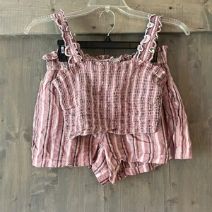 Hollister Cropped Tank and Shorts Set Soft Smocked Pink Stripes Women's Large - Picture 1 of 10