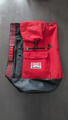 Marlboro Unlimited Gear Red and Black Top Load Army Duffle Bag 30” X 20” Vintage - Image 1 of 3