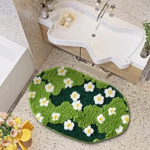Cute Green Floral Bath Mat Microfiber Moss Bathroom Rug 20''WX32''L Non Slip - Picture 1 of 8