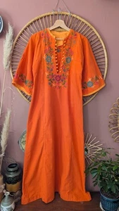 True Vintage 60s 70s Handmade Embroidered Kaftan Maxi Dress Hippie Festival Boho - Picture 1 of 11