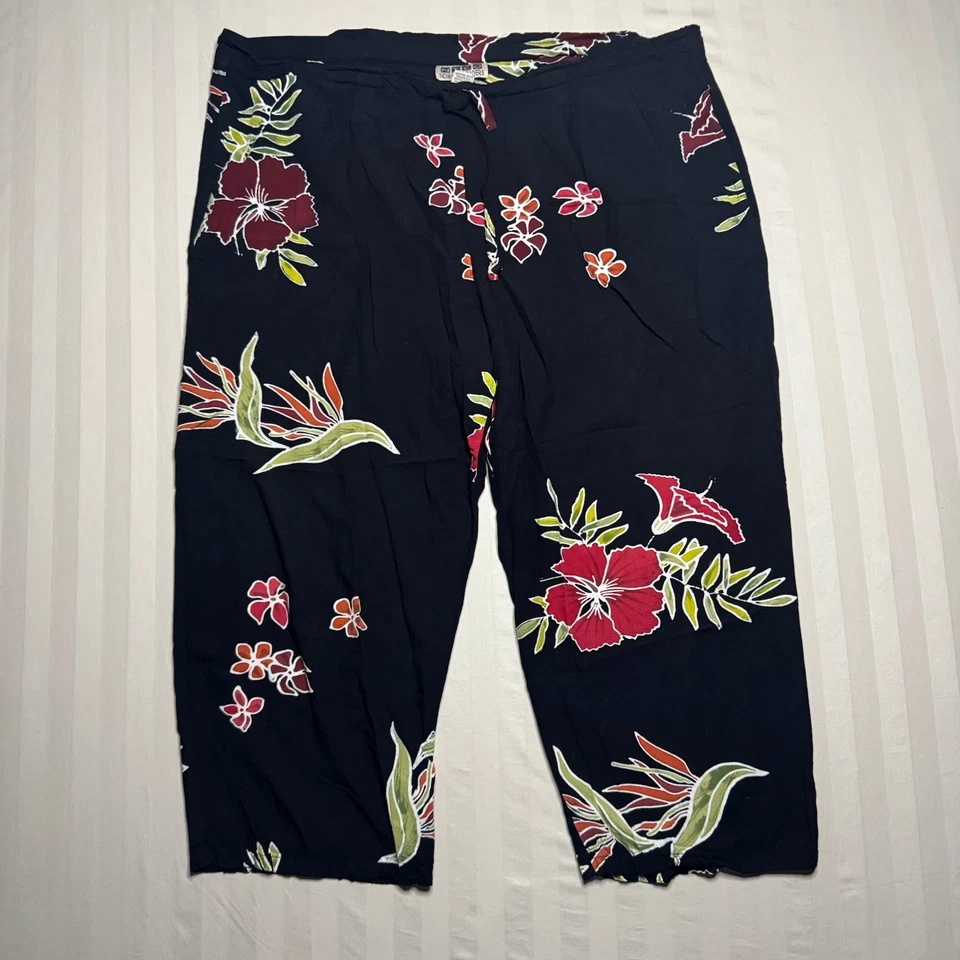 Pantalones Nomadic Traders para mujer L tropical floral pierna ancha tirar de rayón recortado playa Foto 1 de 4