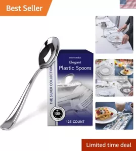 125 Disposable Heavy Duty Plastic Spoons, Fancy Plastic Silverware Looks Like... - Picture 1 of 8