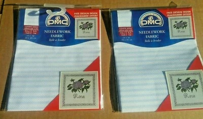DMC Aida Needlework Fabric 14 Ct 14"X18" Pale Blue Stripe w/Free Design NEW 2 ct - Image 1 of 4