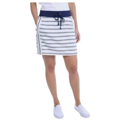Jones NY Drawstring French Terry Skort Skirt  Size L  NWOT Midnight Blue Striped - Image 1 of 4