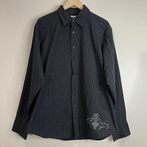 Level Ten Men XXL Black Striped Long Sleeve Button Up Shirt with Back Design 2XL - Picture 1 of 12