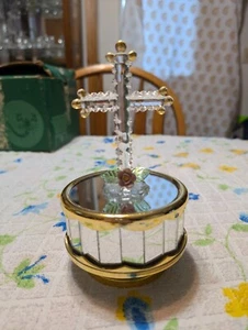 Religiös verspiegeltes klares Kreuz Blumen Karussell Spieluhr spielt "Amazing Grace" - Bild 1 von 11