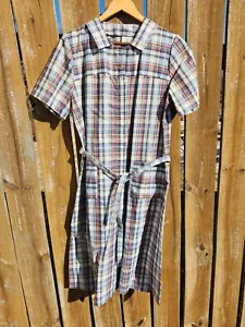 Vintage A Nancy Frock Dan River Fabric Dress Largeplaid Short Sleeve Pockets - Picture 1 of 9