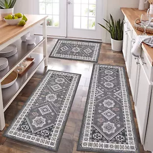 HEBE Boho Kitchen Rug Sets 3 Piece with Runner Non Slip Kitchen Rugs and Mats Wa - Picture 1 of 12