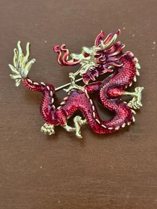 Chines Red Dragon Brooch Pin - Picture 1 of 4