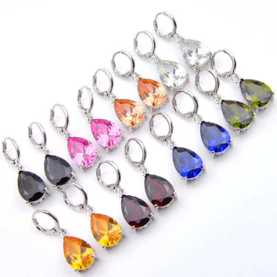 8 Pcs 1 Lot Water Drop Rainbow Topaz Peridot Morganite Silver Danlge Earrings - Image 1 of 4