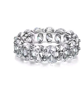 Read Your Heart Oval Cut Sapphire Eternity Sterling Silver Wedding Band Size 7 - Picture 1 of 6