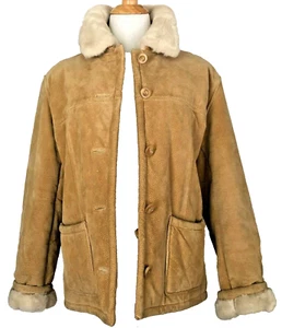 Jones NY Sport Honey Camel Brown Leather Faux Fur Jacket Coat M - Picture 1 of 11