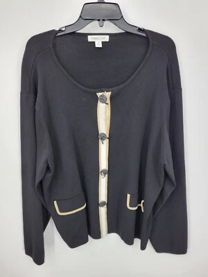 Cárdigan Suéter Coldwater Creek Para Mujer Plus 3X Negro Blanco Contraste Deco Botón Foto 1 de 4