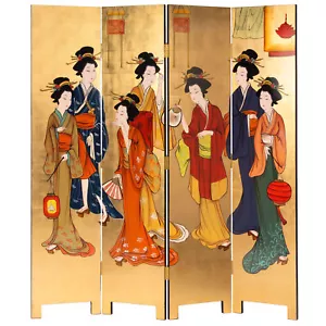6 ft. Tall Gold Lacquer Room Divider - Geisha - Picture 1 of 7