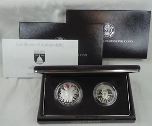 1989-S Congressional Proof Silver Dollar Half 2 Coins US Mint Commemorative OGP - Picture 1 of 6