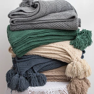 Soft Pure Color Pom Pom Throw Home Decorative Office Sofa Bed Blanket 130*160CM - Picture 1 of 53