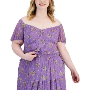  A002 Neu mit Etikett Love, Fire trendiges Netzoberteil Übergröße lila geblümt 1X DAMEN - Bild 1 von 1