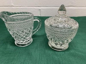 Vintage Anchor Hocking Clear Glass Wexford Pattern Sugar Bowl W/Lid and Creamer - Picture 1 of 10