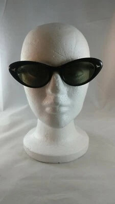 复古 50 年代 Bausch & Lomb 女式猫眼太阳镜 RX 处方黑色 5 1/2 — 第 1/4 张图片