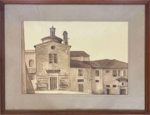 Gemälde Aquarell Aquarell auf Papier Kirche von Siena Toskana und Rahmen - Bild 1 von 11