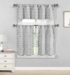 Dawn Birds Gray Jacquard Fabric Kitchen Window Set, 3pc. - Picture 1 of 1
