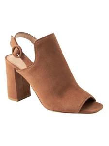 NIB Banana Republic Women’s Size 7 Suede Peep Toe Bootie Tan Camel Leather - Picture 1 of 1