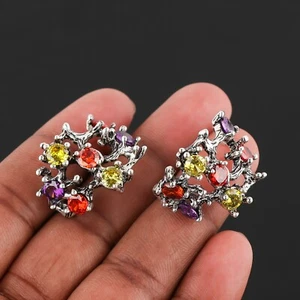 Red Garnet Gemstone Handmade Stud Earring,925 Sterling Silver Wedding Earring - Picture 1 of 2