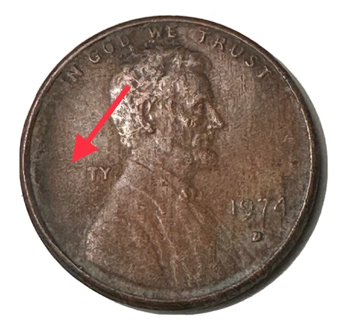 1974D One Cent Penny Struck Through Grease Error Missing Letters On Liberty Cover