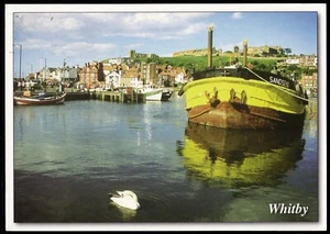 Der Innenhafen Boot Sandsend Schwan Whitby North Yorkshire Postkarte - Bild 1 von 2