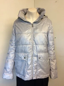 Lands' End Silver Puffer Jacket Padded Zip with Hood - Size Small - Great! - Bild 1 von 5