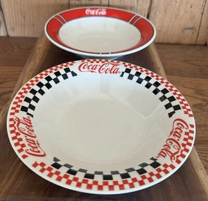 GIBSON 1996 COCA-COLA 8" SOUP BOWLS Red Border & Checker Lot Of (2) - Picture 1 of 14