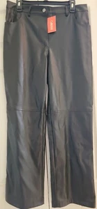 INTEMPO Black Vegan Leather Zip Front Pants Size 12 New w/Tags - Picture 1 of 9