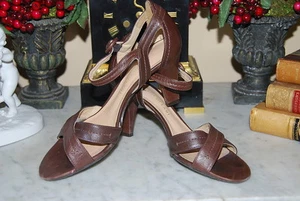 ANTONIO MELANI REEGAN BROWN LEATHER ANKLE STRAP HIGH HEEL WOMEN'S SANDALS SZ 6 M - Picture 1 of 9