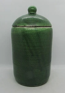 Tall/Wide Ceramic Jar w/ Dome-Shaped Lid - Both Glazed Emerald Satin Finish - Picture 1 of 9